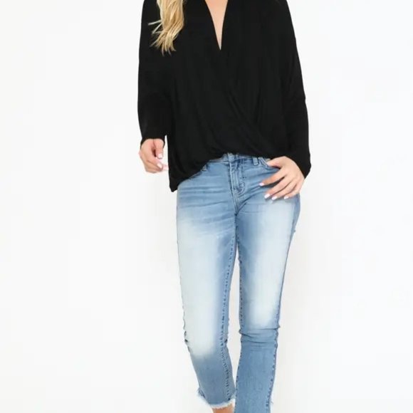 DRAPED WRAP DETAIL HEM BOUSE TOP IN BLACK - Picture 3 of 8